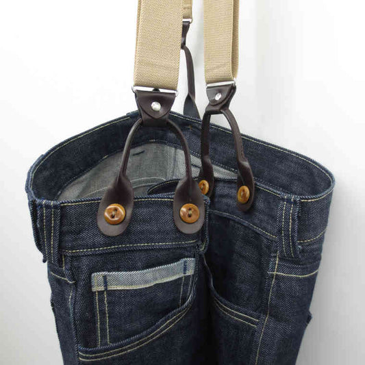 godfrieds jeans met beige bretellen